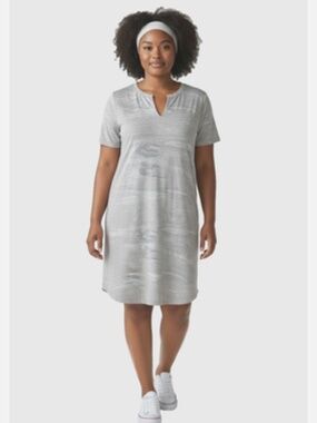 Alter'd State Women's T-Shirt Shift Dress Camo Heather Grey Split Neck Jersey